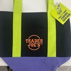 Trader Joe's Black and Purple Canvas Tote Bag